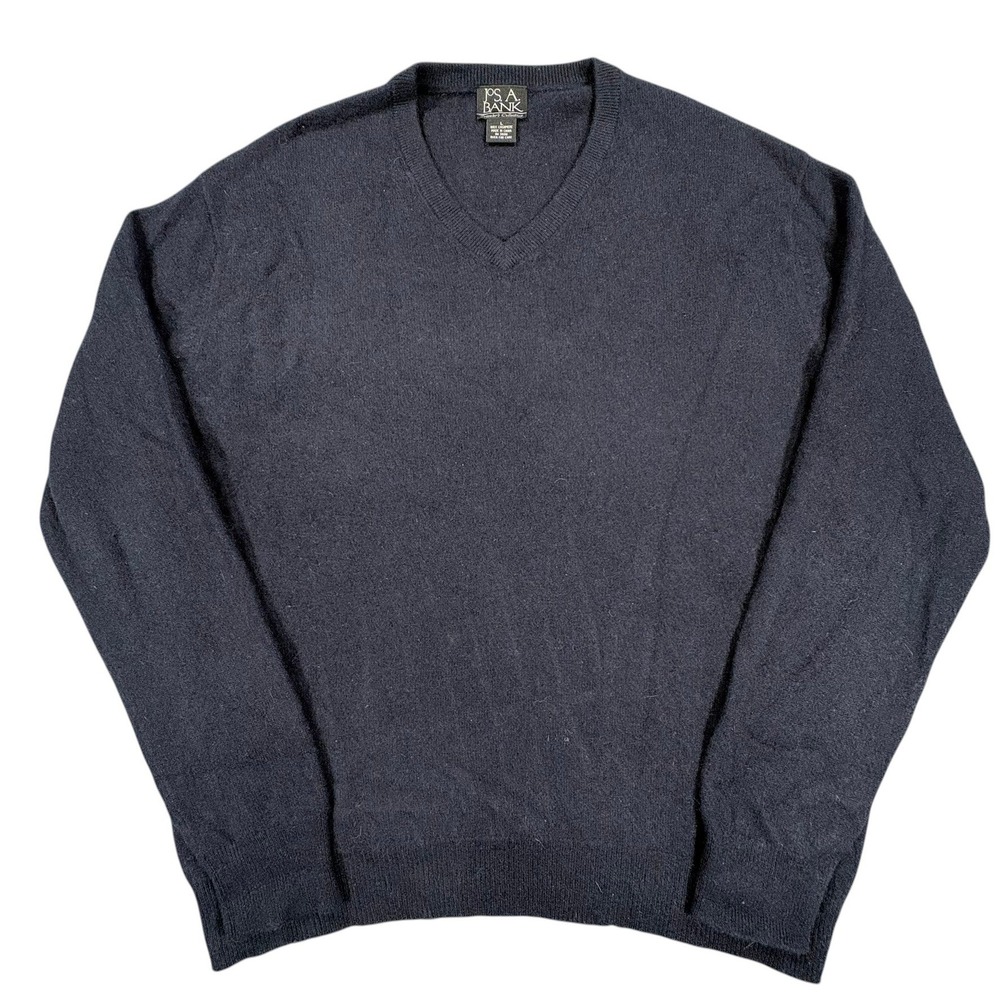 Jos A Bank V-Neck Cashmere Sweater Mens L Navy Blue Pullover Knit Winter - Picture 2 of 7